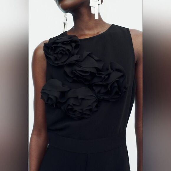 Zara TEXTURED FLORAL CREPE JUMPSUIT - Picture 13 of 15